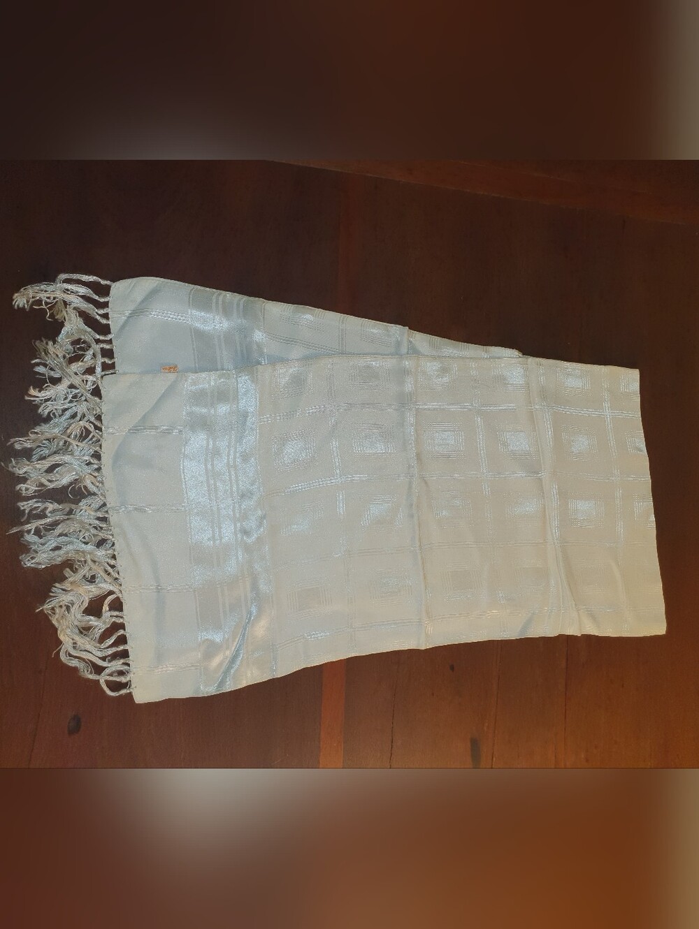 Vintage 40s Ivory Rayon Satin Fringe Scarf